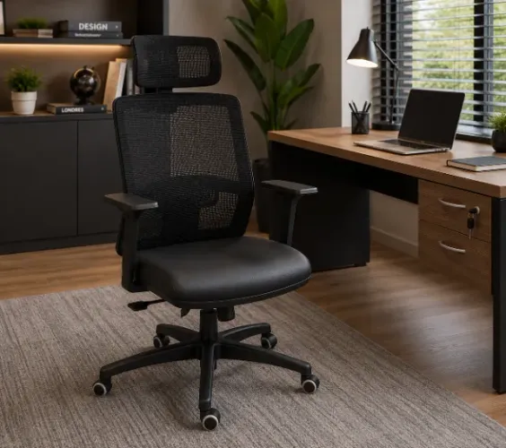Cadeira Presidente Ergonômica com Encosto em Tela e Apoio de Cabeça - Nova