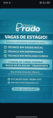 Vaga de estágio para aprendizado e ganhar experiência para o mercado de trabalho