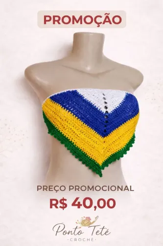 CROPPED DE CROCHÊ BRASIL COLOR verde amarelo azul branco