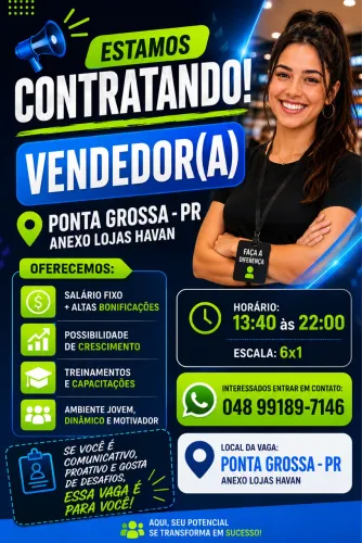 VAGA VENDEDOR (A) | PONTA GROSSA - PR