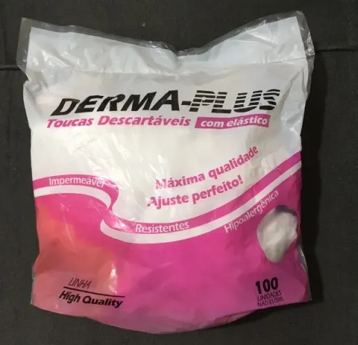 Touca Descartável c/ Elástico Derma Plus - Branca 100 Unidades - LACRADA - 3 pacotes