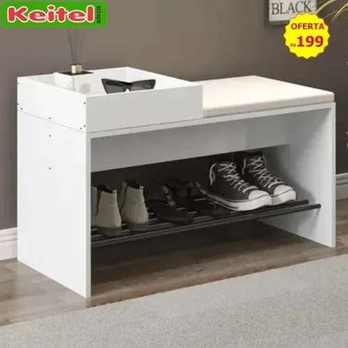 Sapateira Banco Flow Com Futon e Bandeja Organizadora Cor Branco
