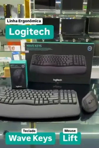 Kit teclado e mouse ergonômico, sem fio. marca LONGITECH. novos na caixa c/ nota fiscal.