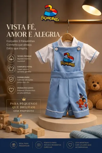 Lindo conjunto infantil 3 Palavrinhas, tamanho 1 ano