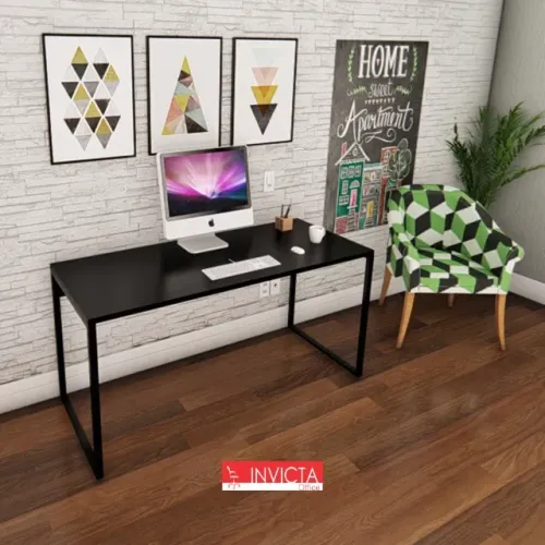 Mesa reta Preta 150cm para Escritório/home office