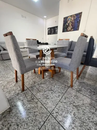 Mesa de jantar 1,20x0,80 Tampo Vidro + 4 Cadeiras Madeira maciça