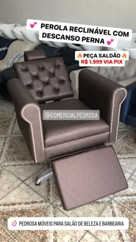 Cadeira Hidráulica Reclinável Luxo com Descanso de Perna para Maquiagem Nova Marrom Café