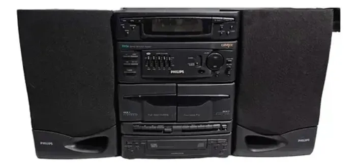 Mini System Philips Hi-Fi com CD, fita cassete e 2 caixas
