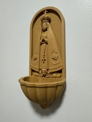 Pia de Água Benta Nossa Senhora Aparecida | Suporte de Parede Rústico e Devocional
