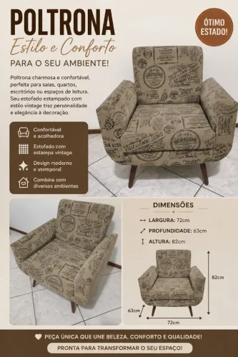 POLTRONA ESTILO VINTAGE - CONFORTO E ELEGÂNCIA PARA SEU AMBIENTE