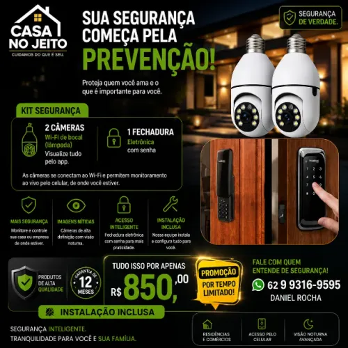 Kit Segurança Com instalação inclusa |2 Câmeras WiFi e Fechadura Digital