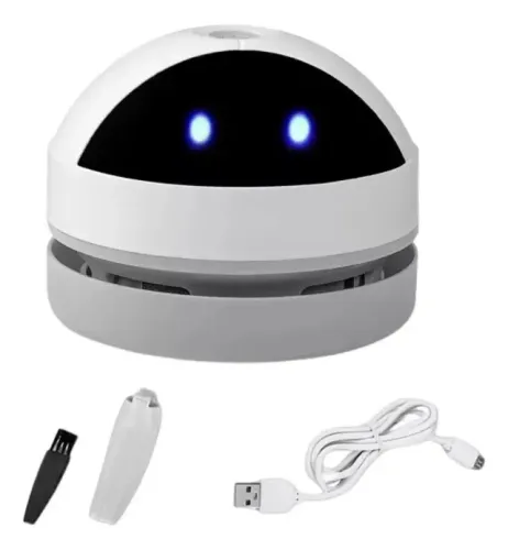 MINI ASPIRADOR DE PÓ DE MESA, LIMPADOR DE TECLADO, MIGALHAS, COM APARÊNCIA DE ROBÔ. 
