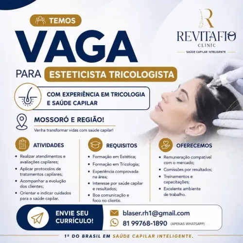 Esteticista Tricologia com e sem experiência , presencial, período integral