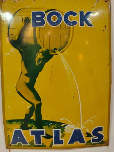 Placa Esmaltada Rara Cerveja Bock Atlas 1938 - Antiga Coleção