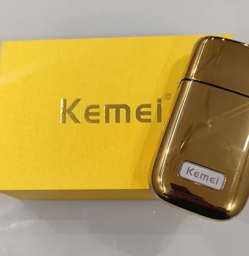 Barbeador Elétrico Kemei KM-TX1 - Dourado | Sem Fio | Recarregável | Profissional
