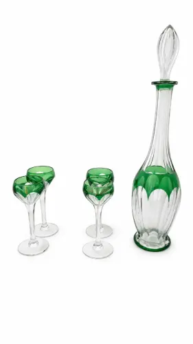 Conjunto Licoreira com 4 Taças em Cristal Verde - Vintage Elegante