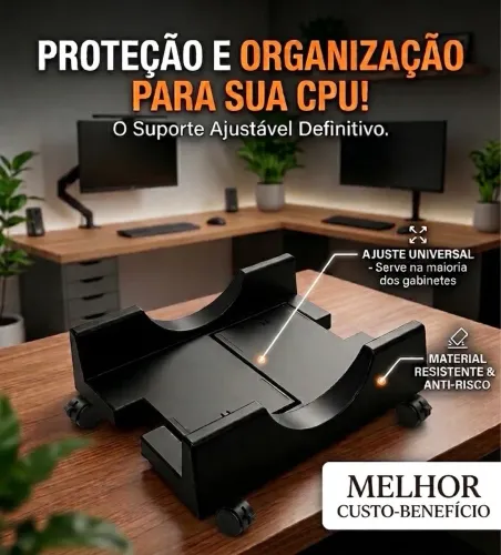 Suporte porta gabinete CPU ajustável com 4 rodízios 