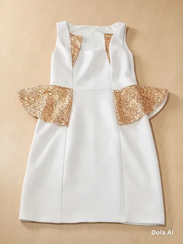 Vestido branco com detalhes Dourado