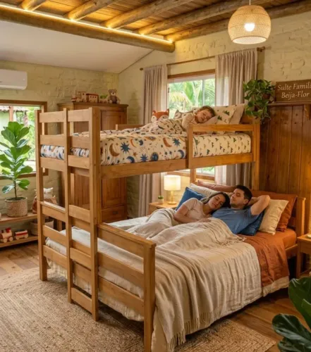 Cama de casal + beliche para otimizar seu espaço 