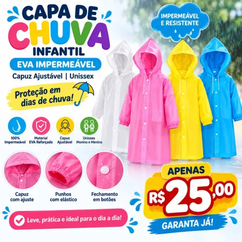 Capa de Chuva Infantil com Capuz