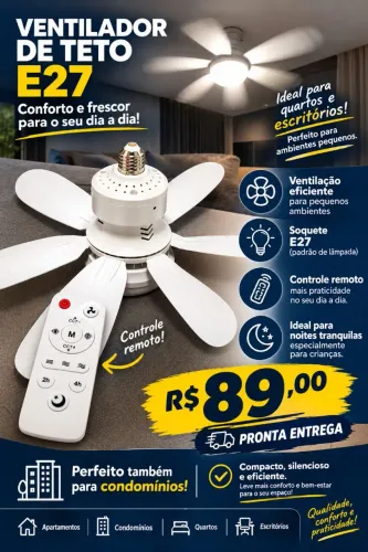 Ventilador de teto E27 Quartos e escritórios