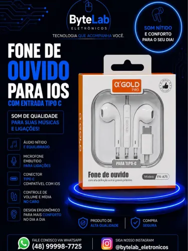 FONE DE OUVIDO COM FIO TIPO C MODELO IPHONE