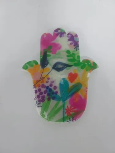 Hamsa colorida em acrilico para enfeite e proteção 