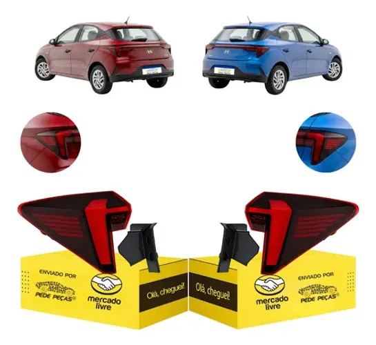 Par Lanterna Traseira Canto Hb20 Hatch 2023 24 25 2026 C/led Ambos Lados Vermelho