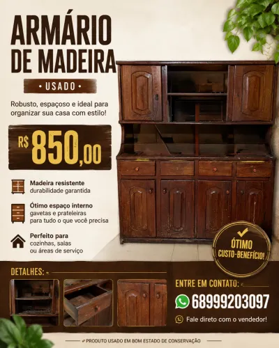 ARMÁRIO DE MADEIRA- ? USADO ? 