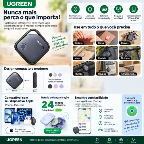 Rastreador Smart Tag Bluetooth Ugreen Chaves Mala Pet IOS