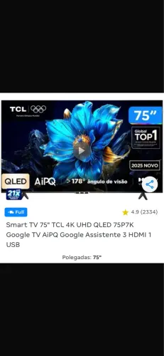 Tv semi nova - 2 meses de uso apenas 75