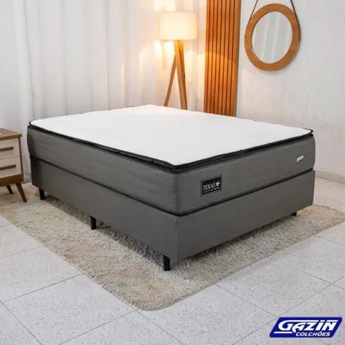 Box Casal Universal Linho Grafite + Colchão Casal Texas Molas BlueWave - Gazin