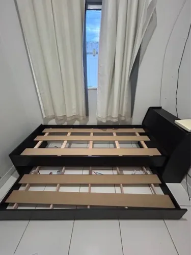 Bi cama solteiro Ditália preto com guarda lençóis