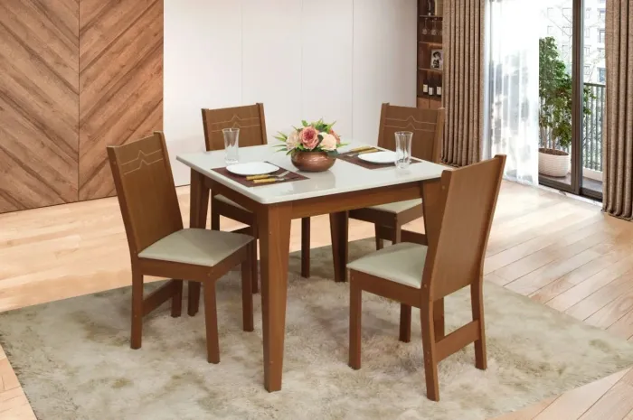 Mesa de Jantar 90x90 Naturale/Off com 4 Lugares