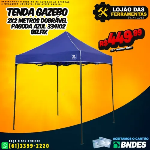 Tenda Gazebo 2x2 Metros Dobrável Pagoda Azul 334102 Belfix