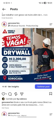 Vaga pra ajudante - Sorocaba