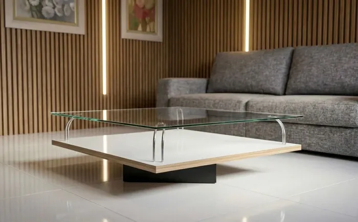 MESA DE CENTRO DE VIDRO TEMPERADO, MODERNA. 