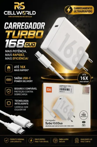 Carregador Xiaomi 168W Turbo USB-C.
