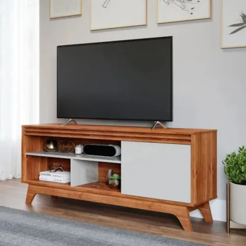 Rack Bancada P/ Tv Até 55 Pol Grecia 100% Mdf C/ 1 Porta 154 Cinamomo/off White