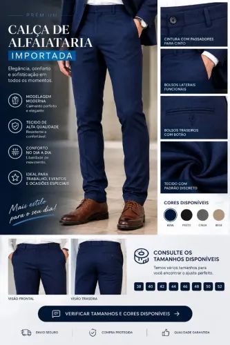 Promoção! Calça de alfaiataria masculina importada - consulte cores e tamanhos disponiveis