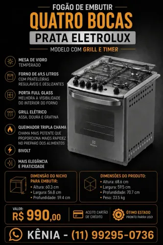 Fogão de embutir 4 bocas Eletrolux