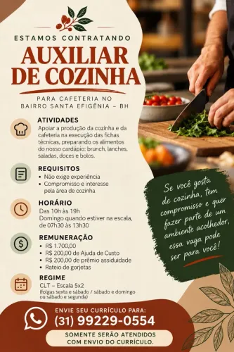 VAGA AUXILIAR DE COZINHA - CAFETERIA