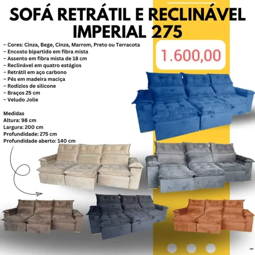 Sofá retrátil e reclinavel Veludo 2.75m várias cores / pague na entrega