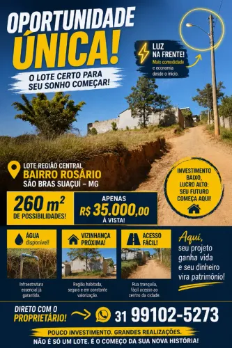 LOTE 260 m² - Bairro do ROSÁRIO -São Brás do Suaçuí-MG -R$ 35.000,00