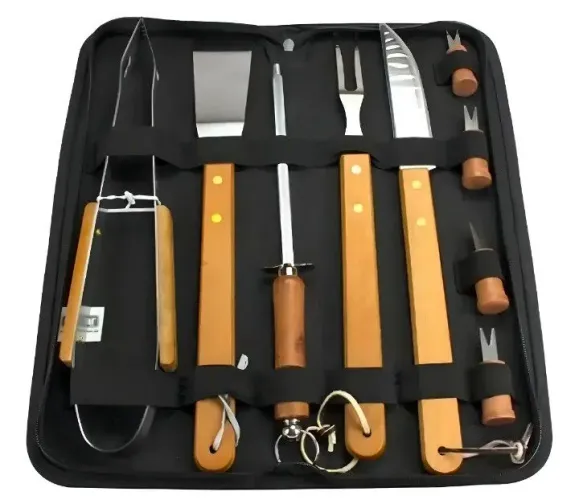 Kit Churrasco 360 de aço inoxidável com 10 peças