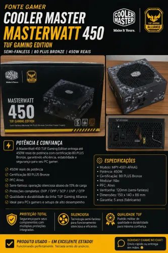 Cooler Master MasterWatt 450W TUF Gaming Edition - 80 Plus Bronze