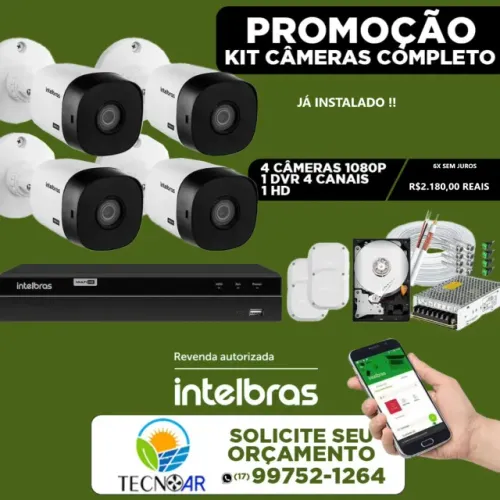 kit com 4 cameras marca intelbras já instalado em até 12x
