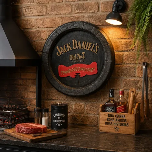 QUADRO DECORATIVO PARA CHURRASQUEIRA JACK DANIEL'S EM GESSO PRETO 40X40CM