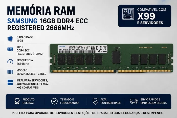 Memória RAM Samsung 16GB DDR4 ECC Registered 2666MHz ( SERVIDOR )