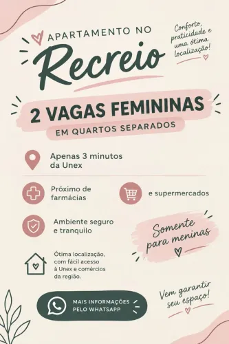 Vaga feminina em apartamento no Recreio